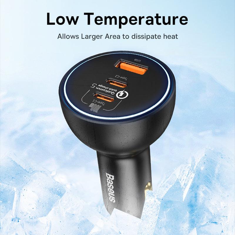 Baseus 160W Car Charger USB C 3 Port PD QC 5.0 Fast Charging - product details low temperature - b.savvi