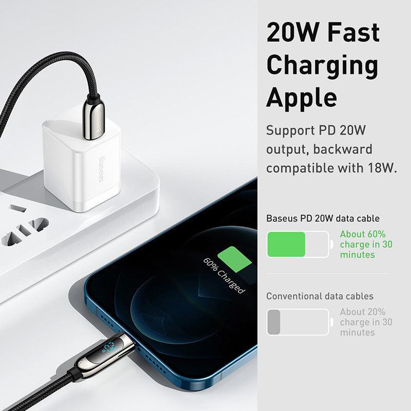 Baseus LED Display USB C to Lightning 20W PD Braided Cable Fast Charging - product details support fast charge - b.savvi