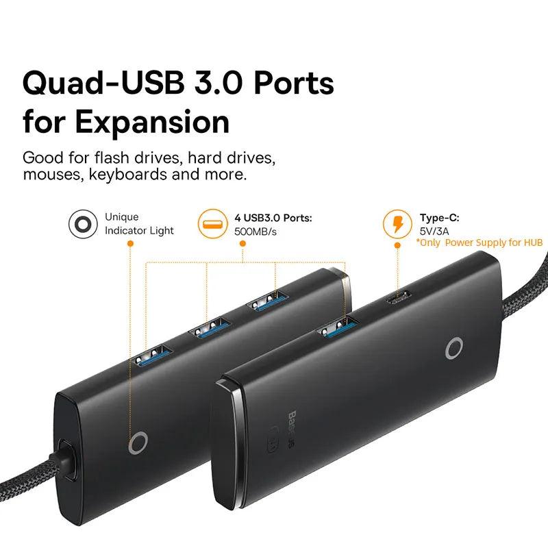 Baseus USB C Hub 4-in-1 Multi-Port Adapter 5Gbps USB-A 3.0 Ports - product details - b.savvi