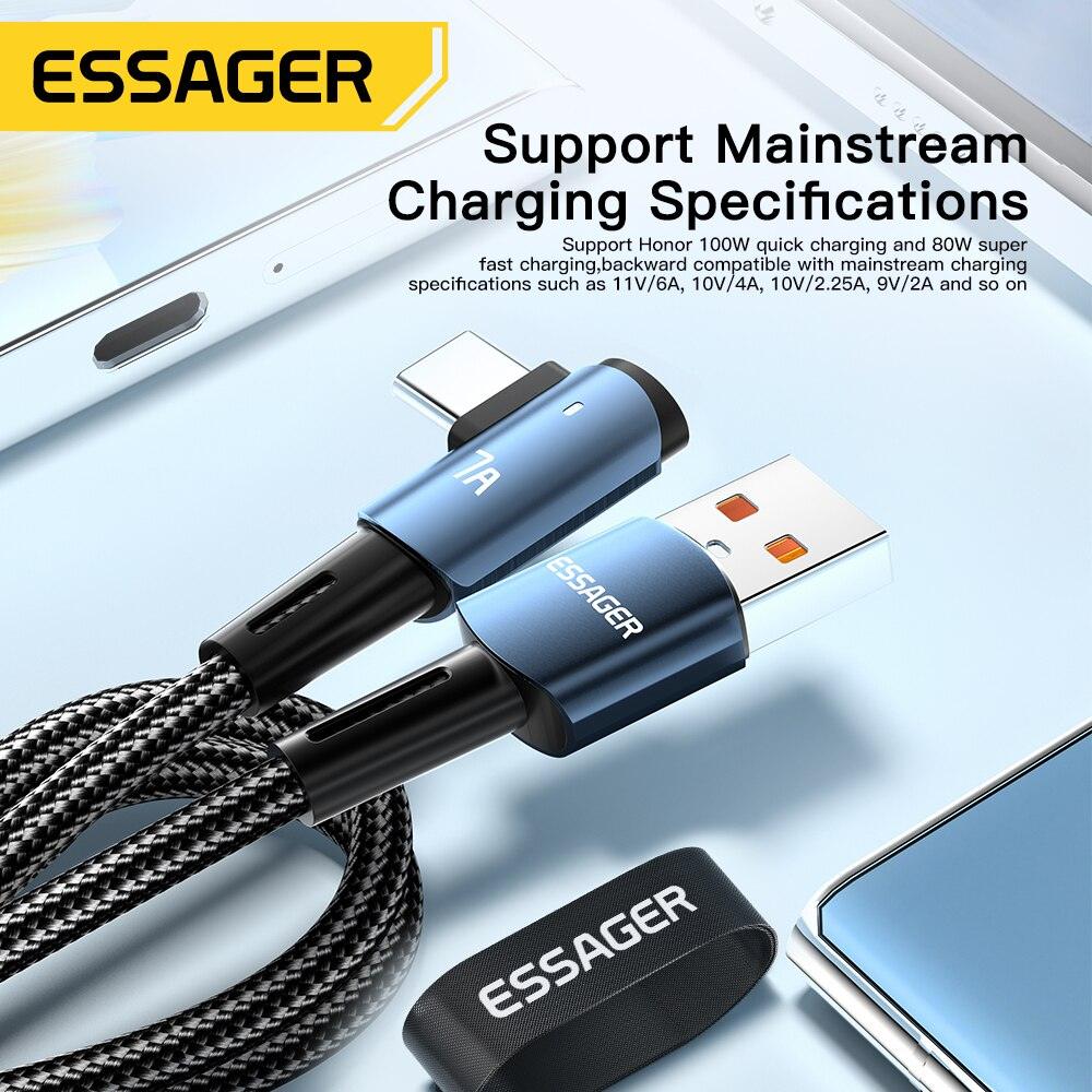 Essager 90 Degree USB C Cable 100W 7A PD Fast Charge - product details mainsteam charging - b.savvi