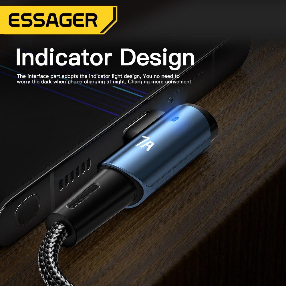 Essager 90 Degree USB C Cable 100W 7A PD Fast Charge - product details indicator light - b.savvi