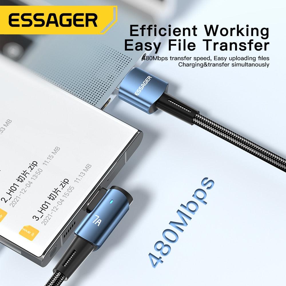 Essager 90 Degree USB C Cable 100W 7A PD Fast Charge - product details data transfer - b.savvi