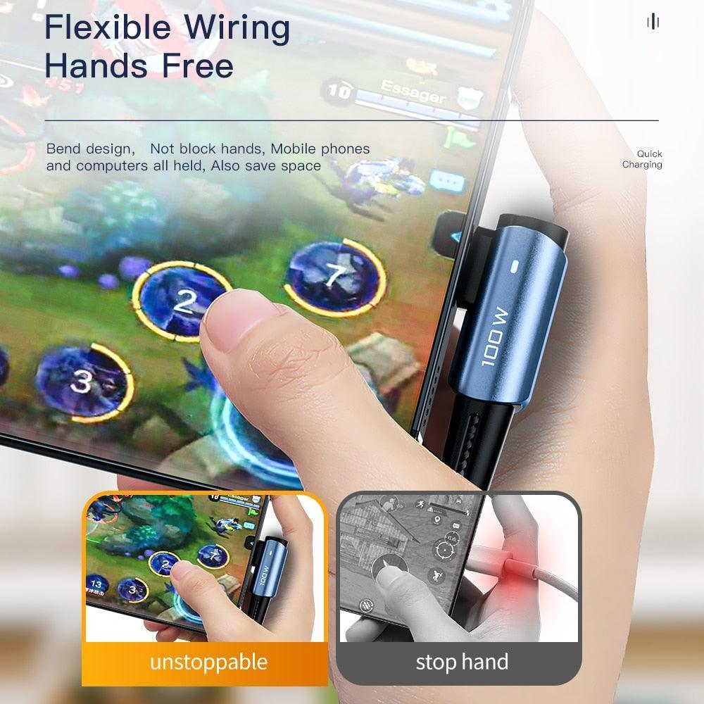 Essager USB C to USB C 90 Degree Cable 100W 5A Fast Charge - product details hands free gaming - b.savvi