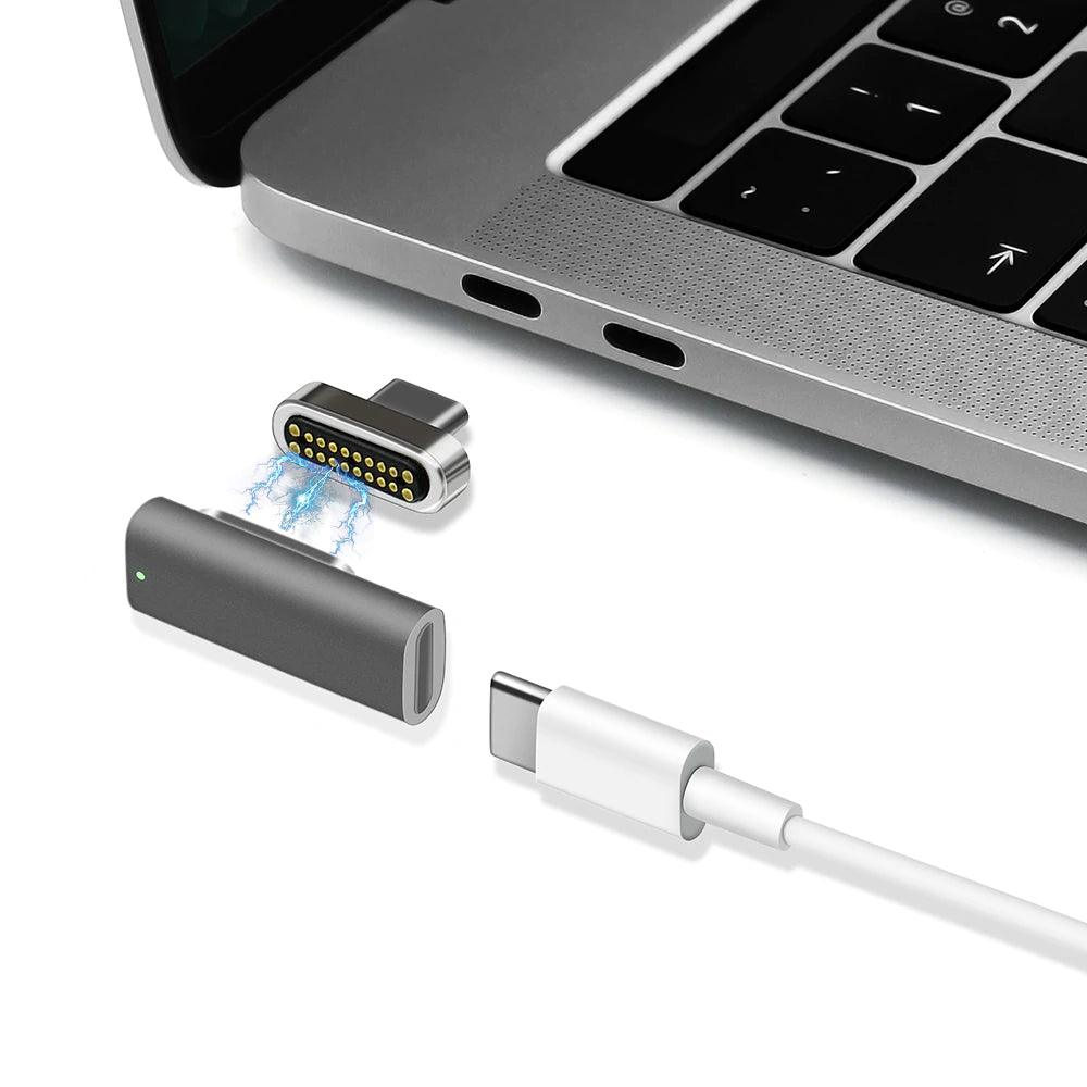Magnetic USB C Adapter 20Pins 100W PD Fast Charging USB 3.1 10Gbps 4K@60Hz Video - product main grey front angled view - b.savvi