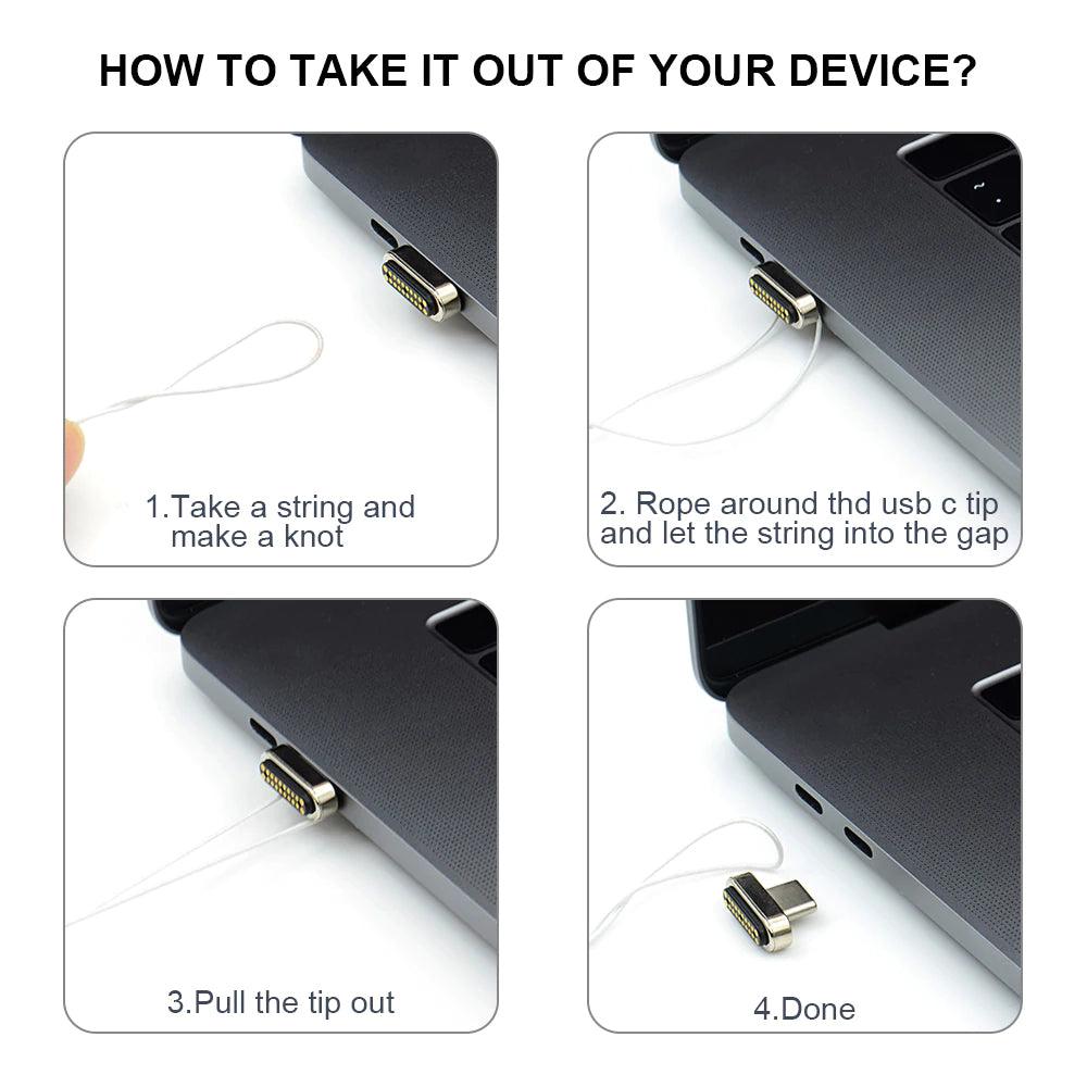 Magnetic USB C Adapter 20Pins 100W PD Fast Charging USB 3.1 10Gbps 4K@60Hz Video - product details how to remove - b.savvi