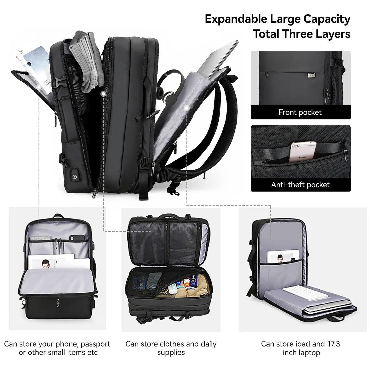 Mark Ryden Pathrato Large Backpack Expandable 40L for 17.3-inch Laptop - product details expandable - b.savvi