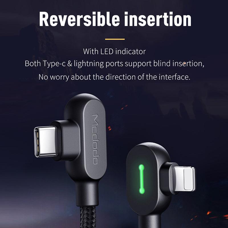 Mcdodo 90 Degree 36W USB C to Lightning Cable PD 3A - product details reversible insertion - b.savvi
