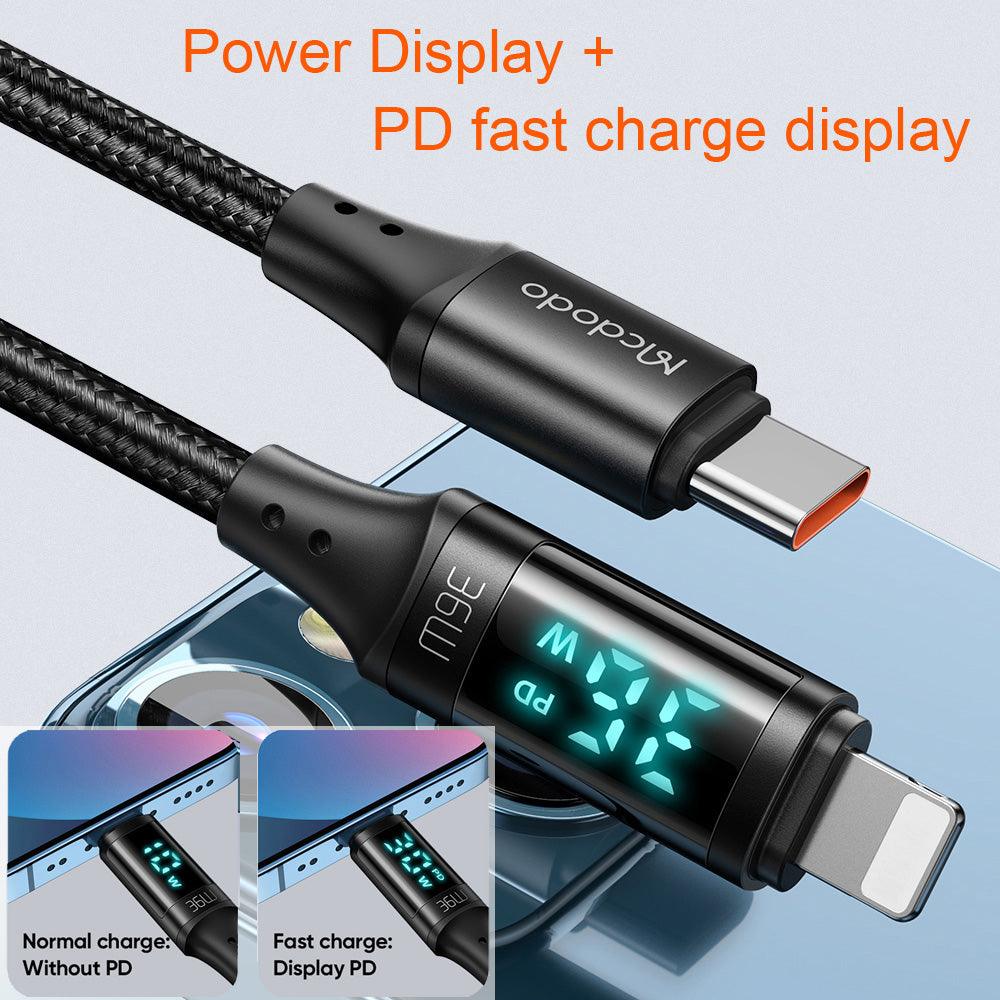 Mcdodo LED Display USB C To Lightning 36W PD Braided Cable - product details power display - b.savvi