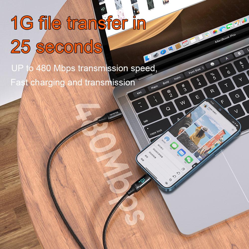 Mcdodo LED Display USB C To Lightning 36W PD Braided Cable - product details 480mbps transmission - b.savvi