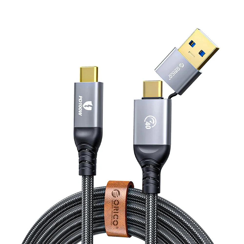 ORICO USB4 2-In-1 Cable 40Gbps PD 100W Fast Charge 8K 60Hz - product main grey front angled view - b.savvi