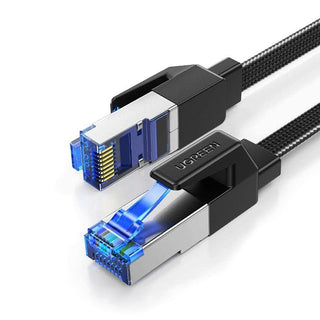 Ugreen Cat8 Ethernet Flat Braided Cable RJ45 40Gbps Network LAN Cord - product main black front angled view - b.savvi
