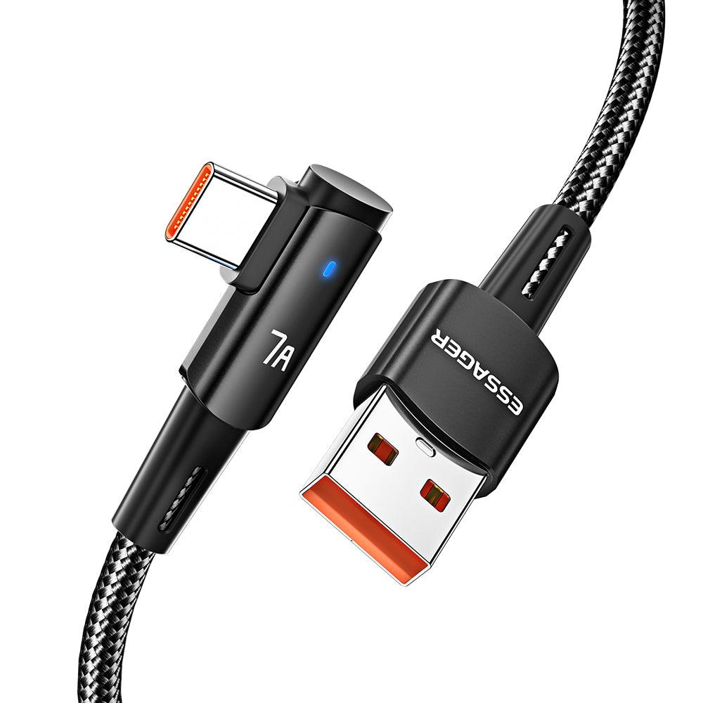 Essager 90 Degree USB C Cable 100W 7A PD Fast Charge - product variant black front angled view - b.savvi