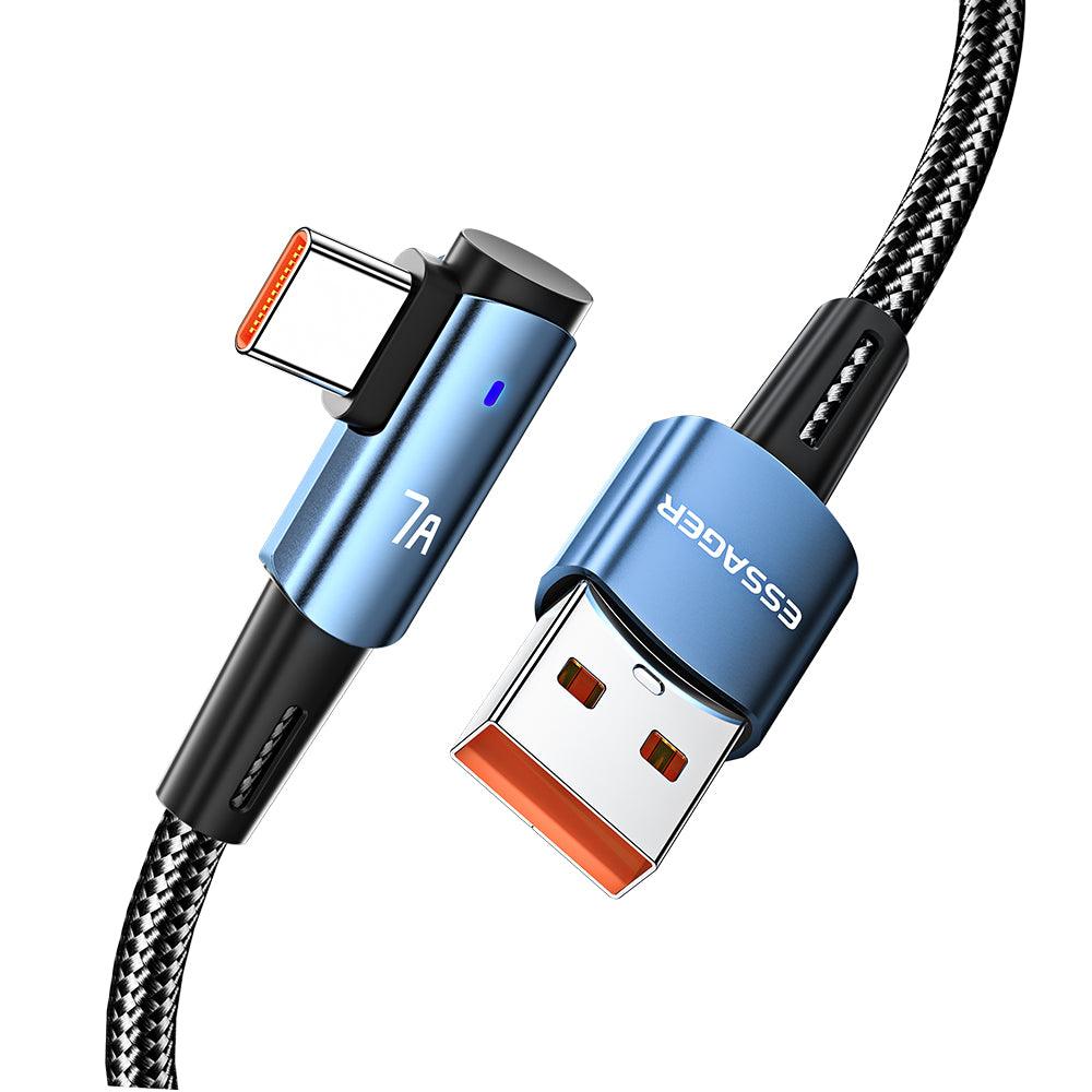 Essager 90 Degree USB C Cable 100W 7A PD Fast Charge - product variant blue front angled view - b.savvi