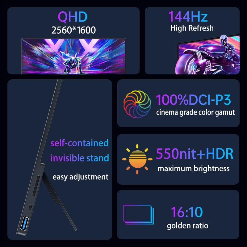 144Hz 16-Inch Gaming Portable Monitor HDR IPS 2560x1600 - product details overview - b.savvi