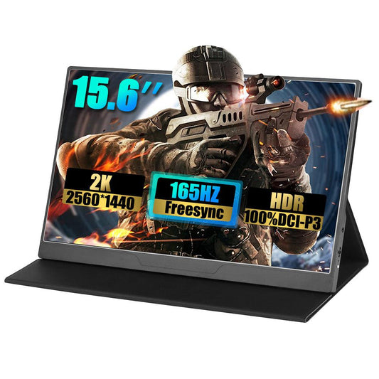 165Hz 15.6-Inch Gaming Portable Monitor HDR IPS 2560x1440 - product main black front angled view - b.savvi