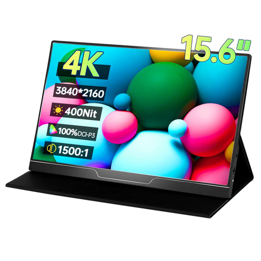 4k HDR 15.6-Inch IPS Portable Monitor 3840x2160 60Hz - product main black front angled view - b.savvi