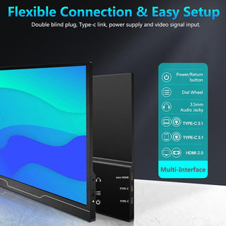 4k HDR 15.6-Inch IPS Portable Monitor 3840x2160 60Hz - product details flexible connection - b.savvi