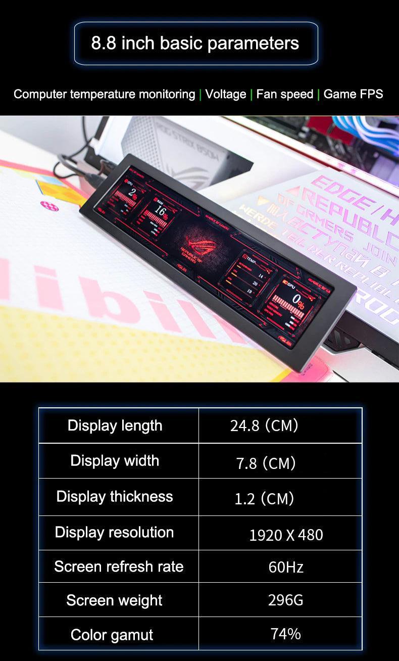 8.8-Inch 1920x480 HD Portable Monitor CNC Case - product specification overview - b.savvi