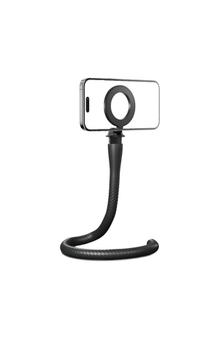 Phone holder with flexible arm on a white background
