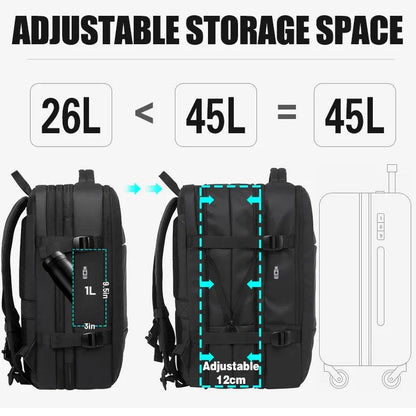 BANGE Large Travel Backpack Expandable 26L-45L for 17.3-inch Laptop - product details adjustable storage space - b.savvi