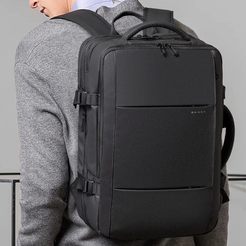 BANGE Large Travel Backpack Expandable 26L-45L for 17.3-inch Laptop - product details in use - b.savvi
