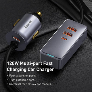 Baseus 120W Car Charger 4 Port USB PD 1.5m Extension Cable - product details multi port - b.savvi