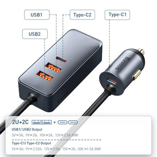 Baseus 120W Car Charger 4 Port USB PD 1.5m Extension Cable - product details 2u 2c - b.savvi