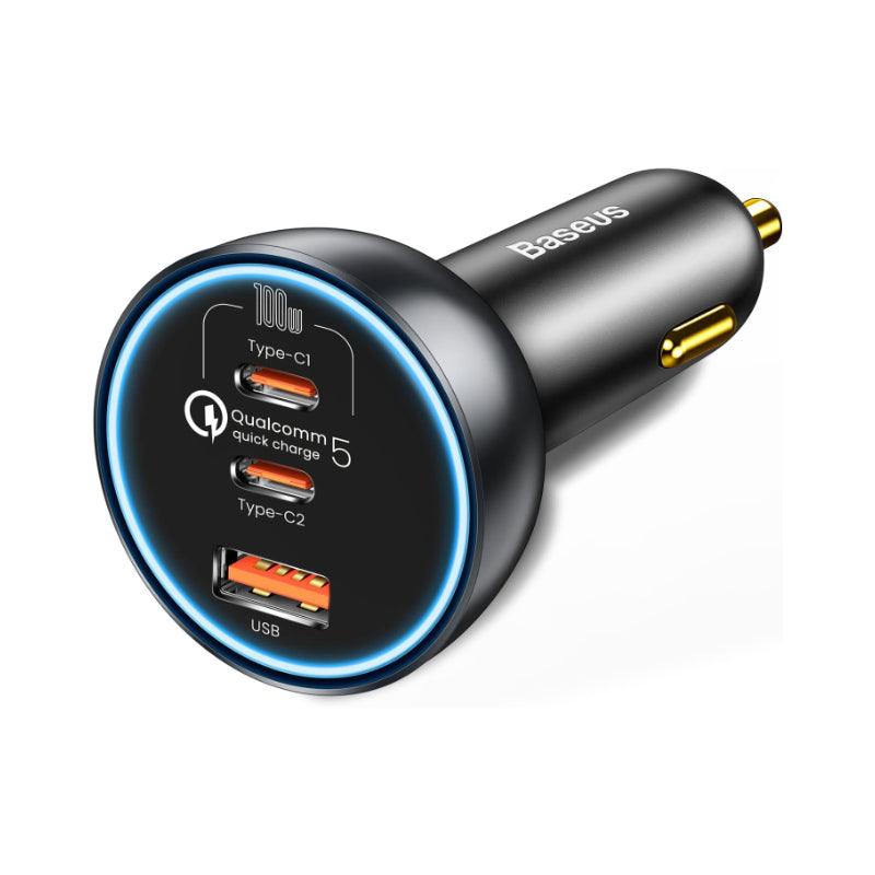 Baseus 160W Car Charger USB C 3 Port PD QC 5.0 Fast Charging - product main black front angled view - b.savvi