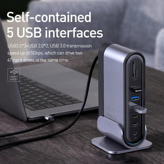 Baseus 17-in-1 USB C Docking Station 3 HDMI, 100W PD, USB 5Gbps, LAN, Card Reader - product details 5 usb interfaces - b.savvi
