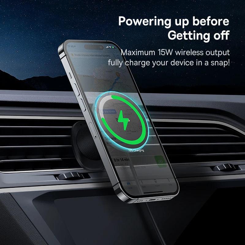 Baseus 2-in-1 Magnetic 15W Wireless Charging Phone Holder & 25W USB C Car Charger - product details max 15w output - b.savvi