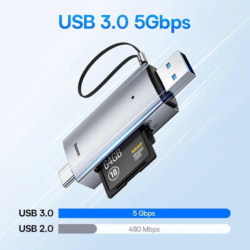 Baseus 2-in-1 SD Card Reader USB C & USB 3.0 to Micro SD TF Memory Card - product details 5gbps - b.savvi