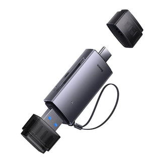 Baseus 2-in-1 SD Card Reader USB C & USB 3.0 to Micro SD TF Memory Card - product variant grey front angled view usb c - b.savvi