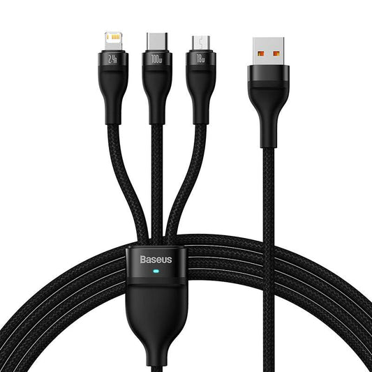 Baseus 3-in-1 USB to Lightning, USB C, Micro PD 100W 6A Fast Charging - product main black front - b.savvi