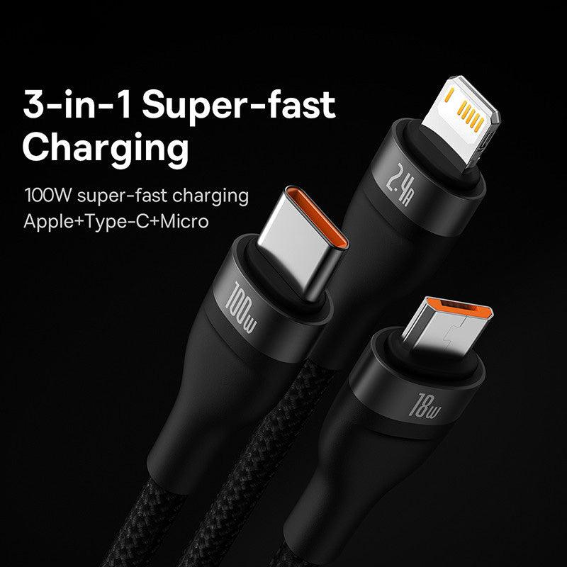 Baseus 3-in-1 USB to Lightning, USB C, Micro PD 100W 6A Fast Charging - product details apple type c micro - b.savvi