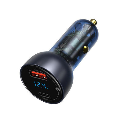 Baseus 65W Car Charger USB C 2 Port PD QC 4.0 Fast Charging - product variant dark grey side angled view charger only - b.savvi