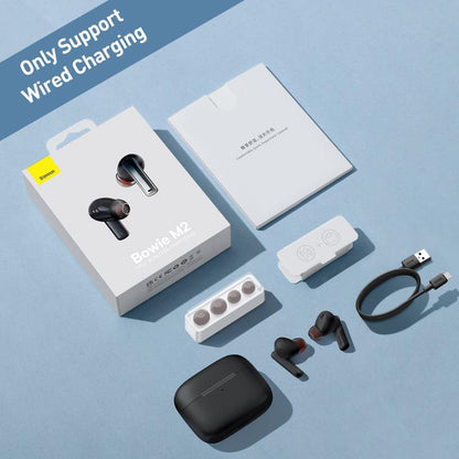 Baseus Bowie M2+ ANC Earphones Wireless Bluetooth 5.2 Active Noise Cancellation - product variant black front angled view wired charge - b.savvi