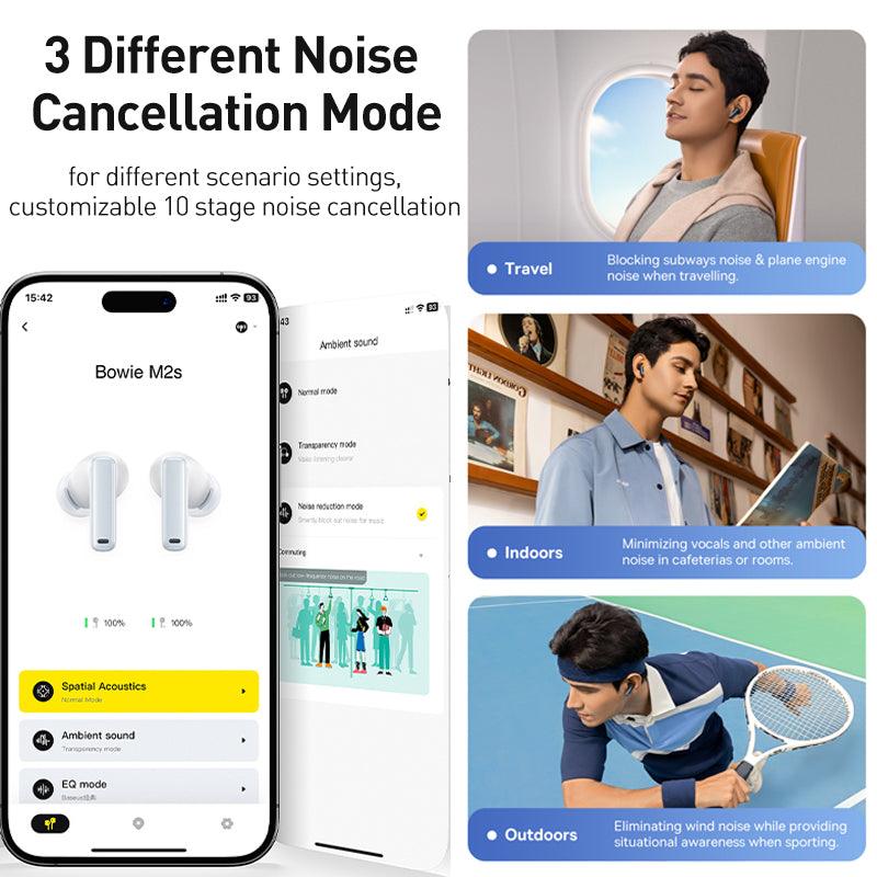 Baseus Bowie M2s ANC Earphones Wireless Bluetooth 5.3 Active Noise Cancellation - product details 3 modes - b.savvi