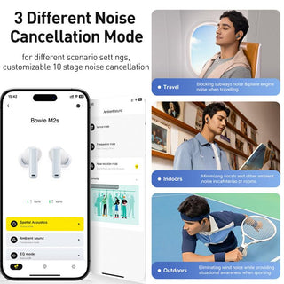 Baseus Bowie M2s ANC Earphones Wireless Bluetooth 5.3 Active Noise Cancellation - product details 3 modes - b.savvi