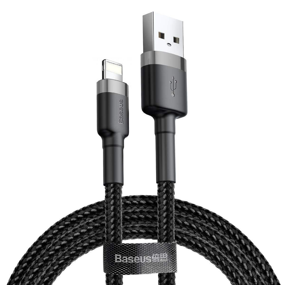 Baseus Cafule Lightning Cable USB 2.4A Charge - product main black front angled view - b.savvi