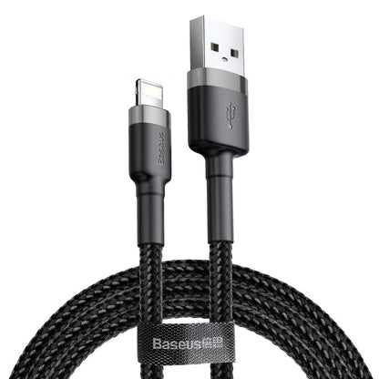 Baseus Cafule Lightning Cable USB 2.4A Charge - product main black front angled view - b.savvi