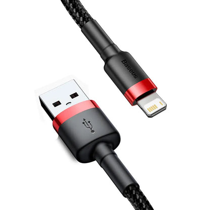 Baseus Cafule Lightning Cable USB 2.4A Charge - product variant black red front angled view - b.savvi