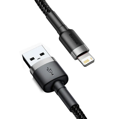 Baseus Cafule Lightning Cable USB 2.4A Charge - product variant black grey front angled view - b.savvi