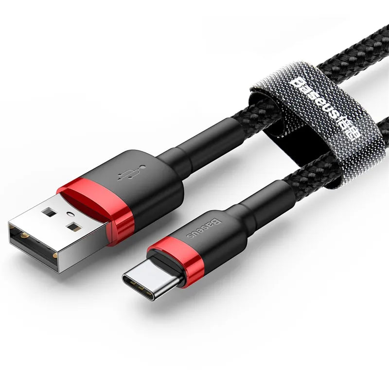 Baseus Cafule USB C Cable 3A Quick Charge - product variant black red front angled view - b.savvi