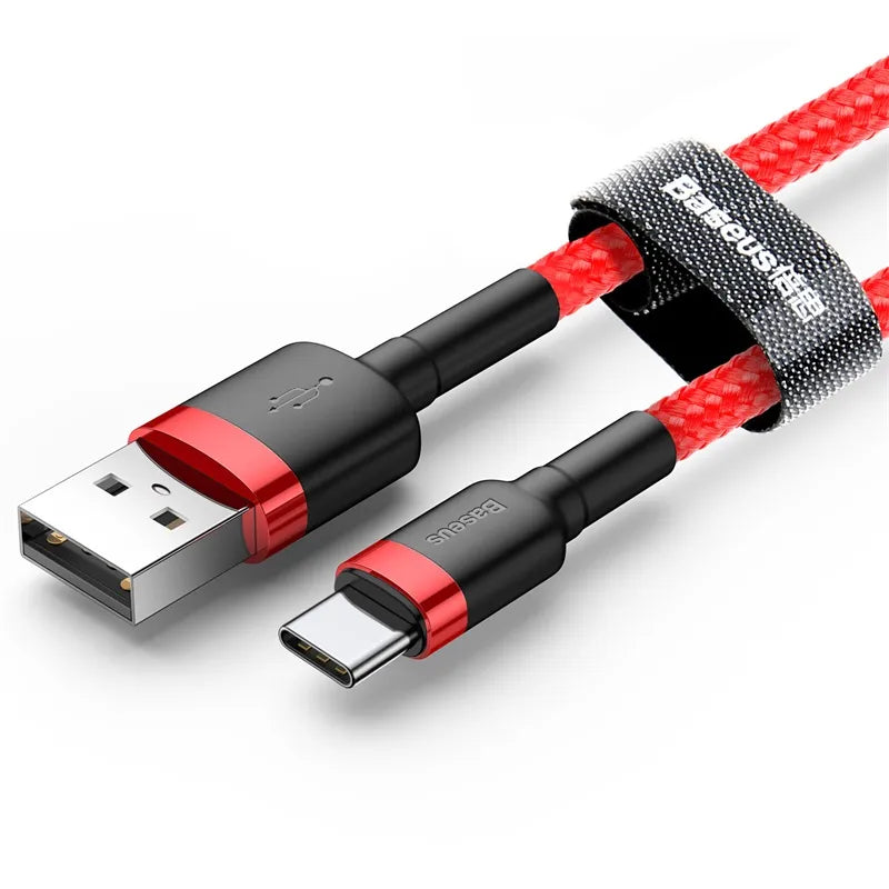 Baseus Cafule USB C Cable 3A Quick Charge - product variant red front angled view - b.savvi
