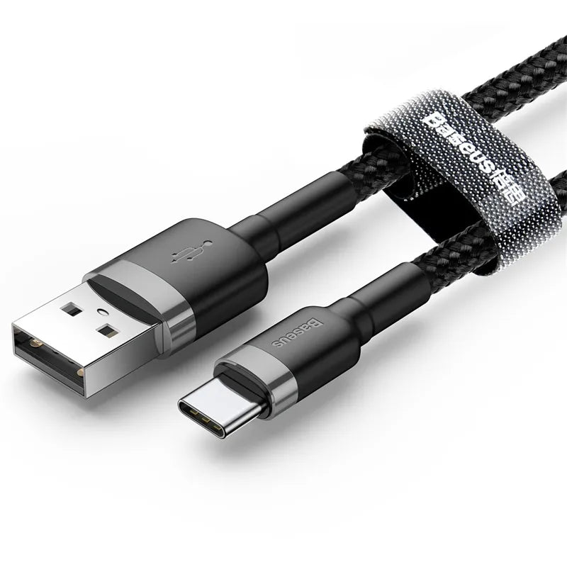 Baseus Cafule USB C Cable 3A Quick Charge - product variant black grey front angled view - b.savvi