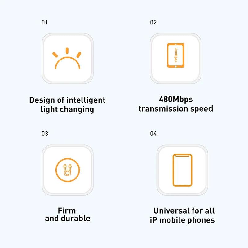 Baseus Halo Lightning Fast Charger Cable 2.4A Charging Data - product details points - b.savvi