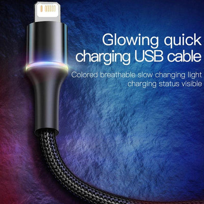 Baseus Halo Lightning Fast Charger Cable 2.4A Charging Data - product details glowing light - b.savvi