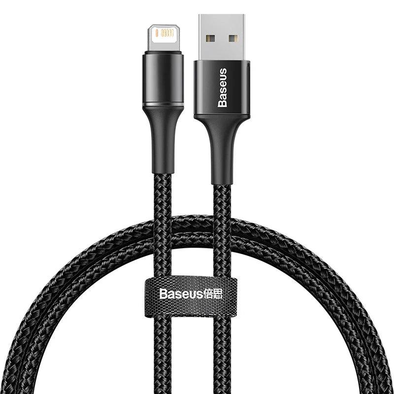 Baseus Halo Lightning Fast Charger Cable 2.4A Charging Data - product variant black front view - b.savvi
