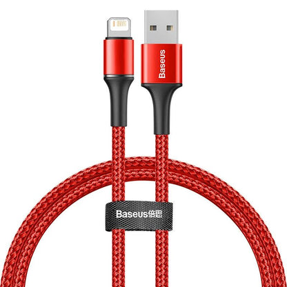 Baseus Halo Lightning Fast Charger Cable 2.4A Charging Data - product variant red front view - b.savvi