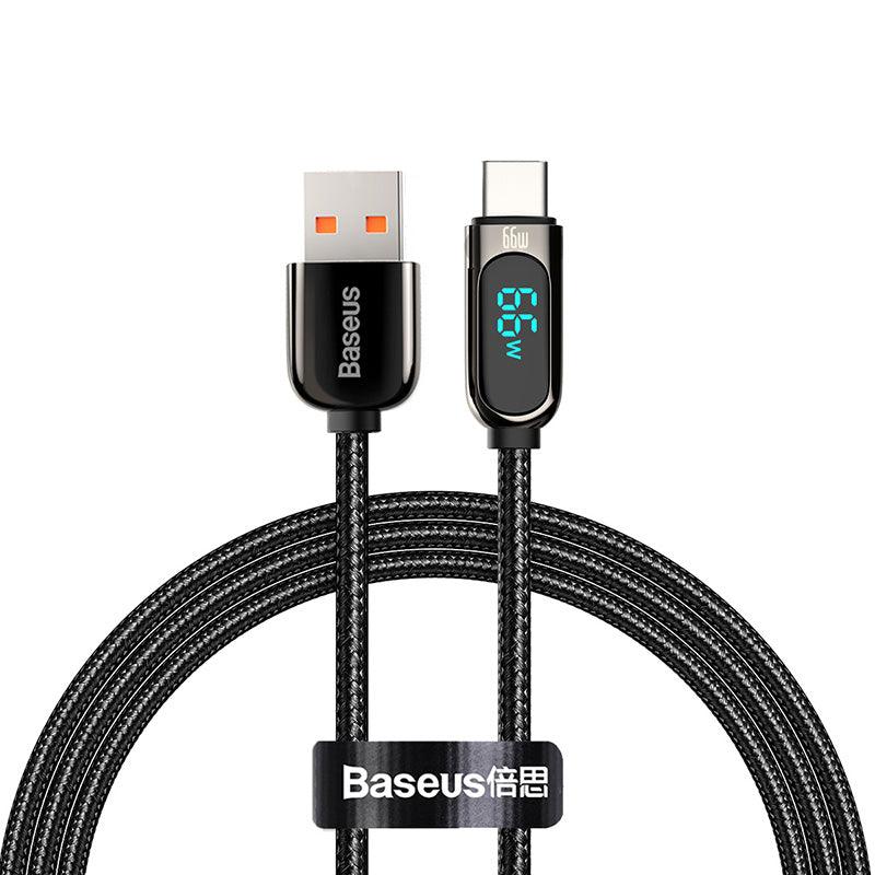 Baseus LED Display USB C Braided Cable 6A SuperCharge Data for Huawei - product variant black front - b.savvi